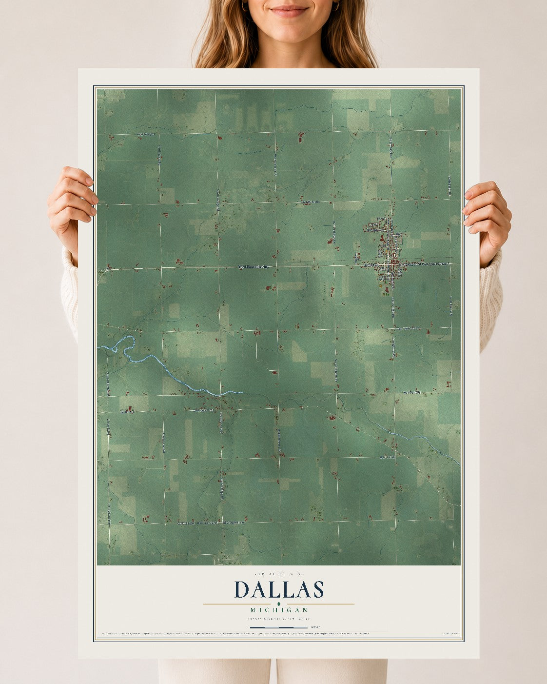 Map of Dallas, Michigan, 24 x 36 inch unframed archival matte print