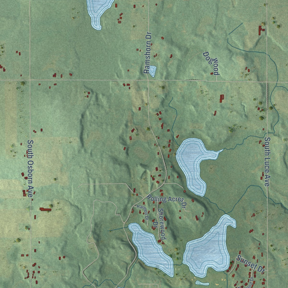 Close-up of the map of Dayton, Newaygo County, Michigan print showing street and building detail