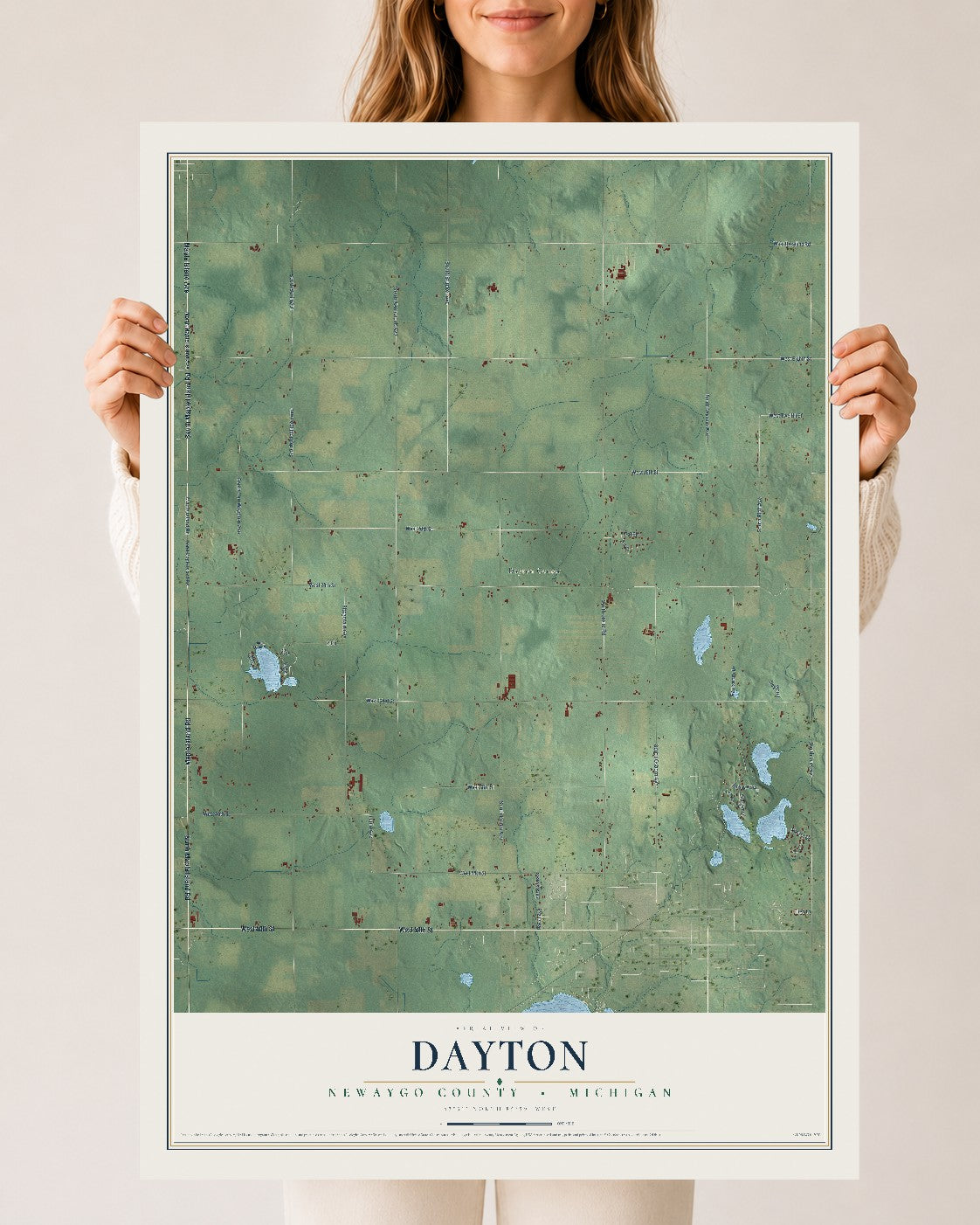Map of Dayton, Newaygo County, Michigan, 24 x 36 inch unframed archival matte print