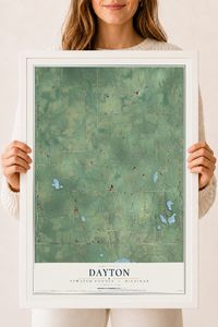 Map of Dayton, Newaygo County, Michigan, 18 x 24 inch print in a white wood frame