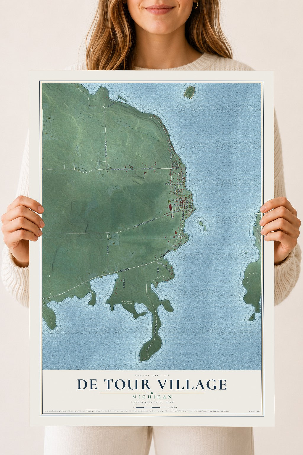 Map of De Tour Village, Michigan, 18 x 24 inch unframed archival matte print