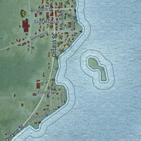 Close-up of the map of De Tour Village, Michigan print showing street and building detail