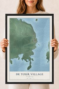 Map of De Tour Village, Michigan, 18 x 24 inch print in a black wood frame