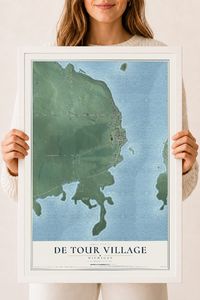 Map of De Tour Village, Michigan, 18 x 24 inch print in a white wood frame
