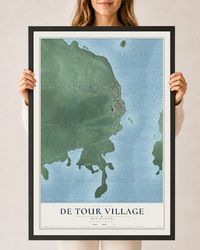 Map of De Tour Village, Michigan, 24 x 36 inch print in a black wood frame