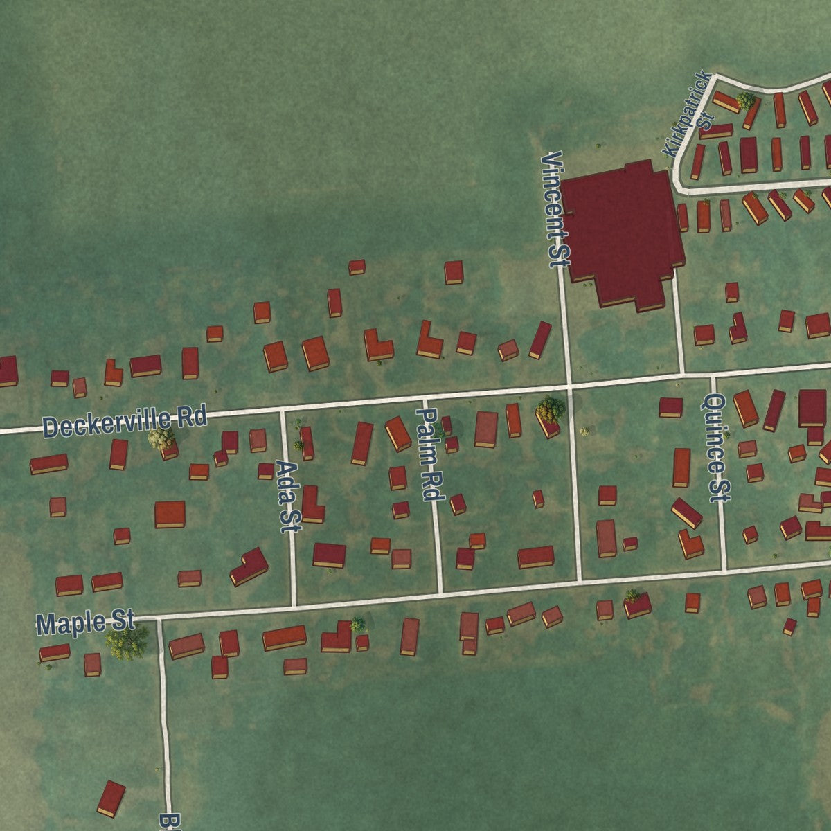Second close-up of the map of Deckerville, Michigan print showing more streets and buildings