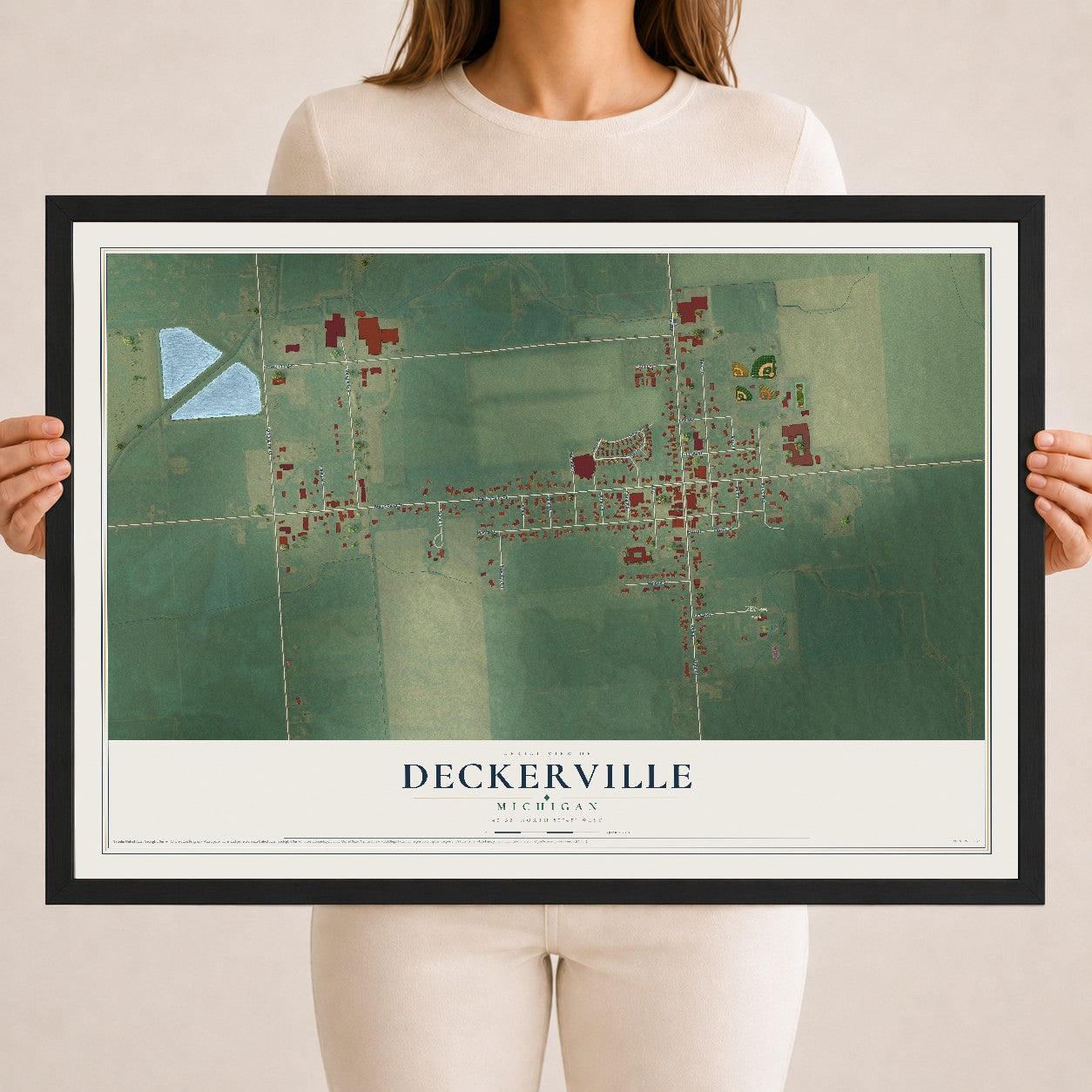 Map of Deckerville, Michigan, 18 x 24 inch print in a black wood frame