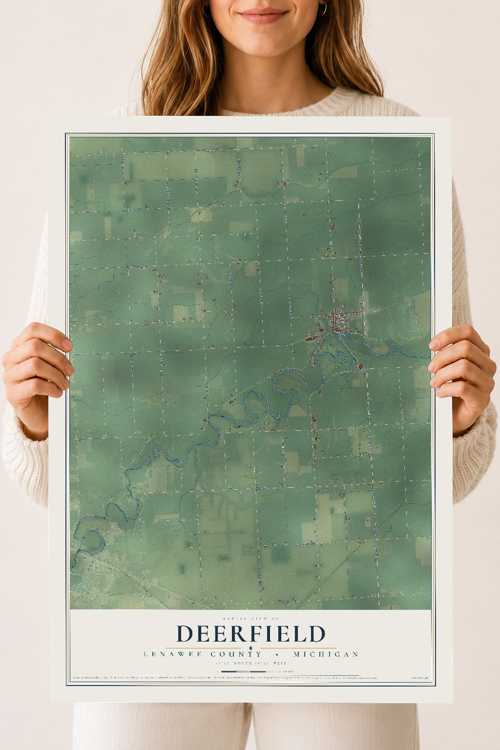 Map of Deerfield, Lenawee County, Michigan, 18 x 24 inch unframed archival matte print