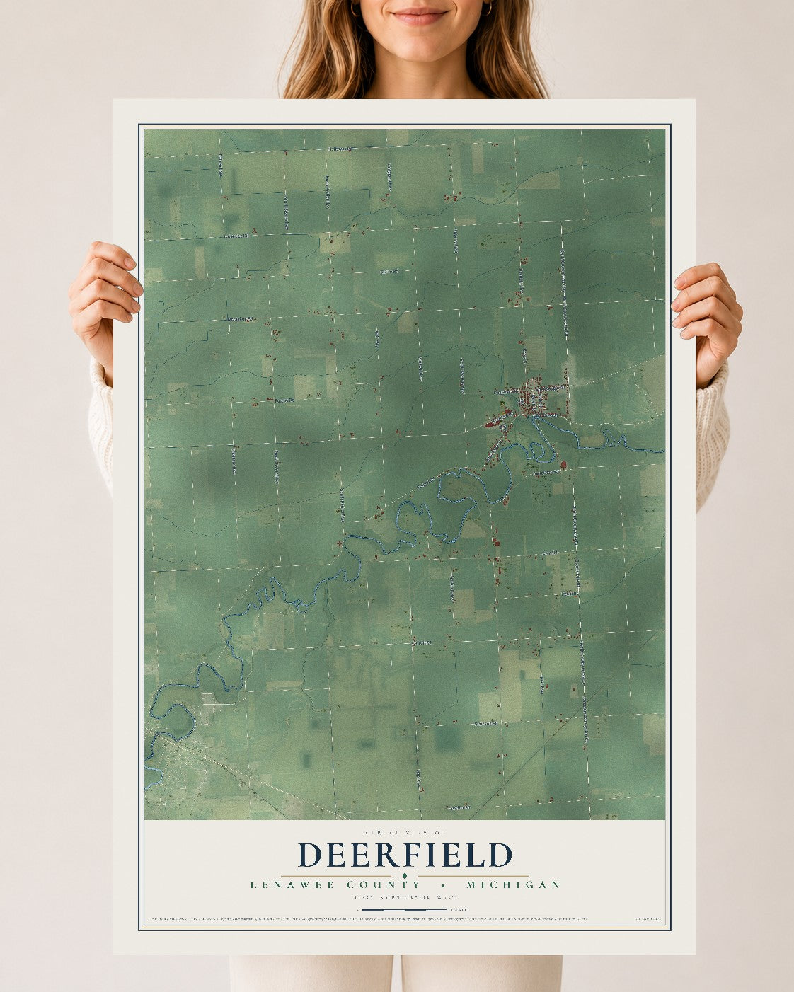 Map of Deerfield, Lenawee County, Michigan, 24 x 36 inch unframed archival matte print