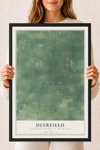 Map of Deerfield, Lenawee County, Michigan, 18 x 24 inch print in a black wood frame