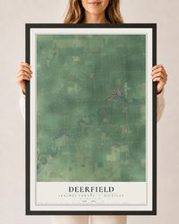 Map of Deerfield, Lenawee County, Michigan, 24 x 36 inch print in a black wood frame