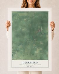 Map of Deerfield, Lenawee County, Michigan, 24 x 36 inch print in a white wood frame