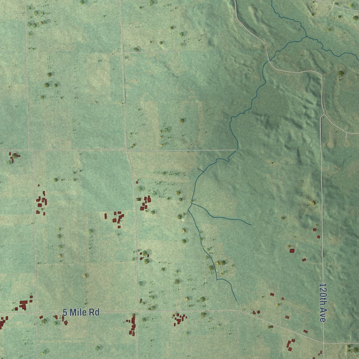 Second close-up of the map of Deerfield, Mecosta County, Michigan print showing more streets and buildings