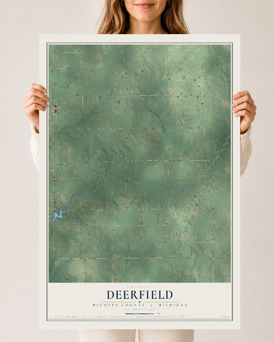 Map of Deerfield, Mecosta County, Michigan, 24 x 36 inch unframed archival matte print
