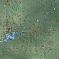Close-up of the map of Deerfield, Mecosta County, Michigan print showing street and building detail