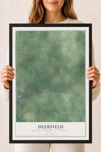 Map of Deerfield, Mecosta County, Michigan, 18 x 24 inch print in a black wood frame