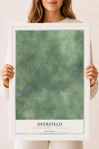 Map of Deerfield, Mecosta County, Michigan, 18 x 24 inch print in a white wood frame