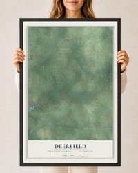 Map of Deerfield, Mecosta County, Michigan, 24 x 36 inch print in a black wood frame