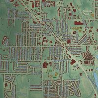 Close-up of the map of Delhi, Michigan print showing street and building detail