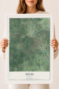 Map of Delhi, Michigan, 18 x 24 inch print in a white wood frame