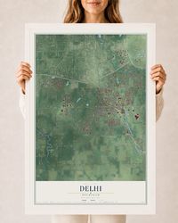 Map of Delhi, Michigan, 24 x 36 inch print in a white wood frame