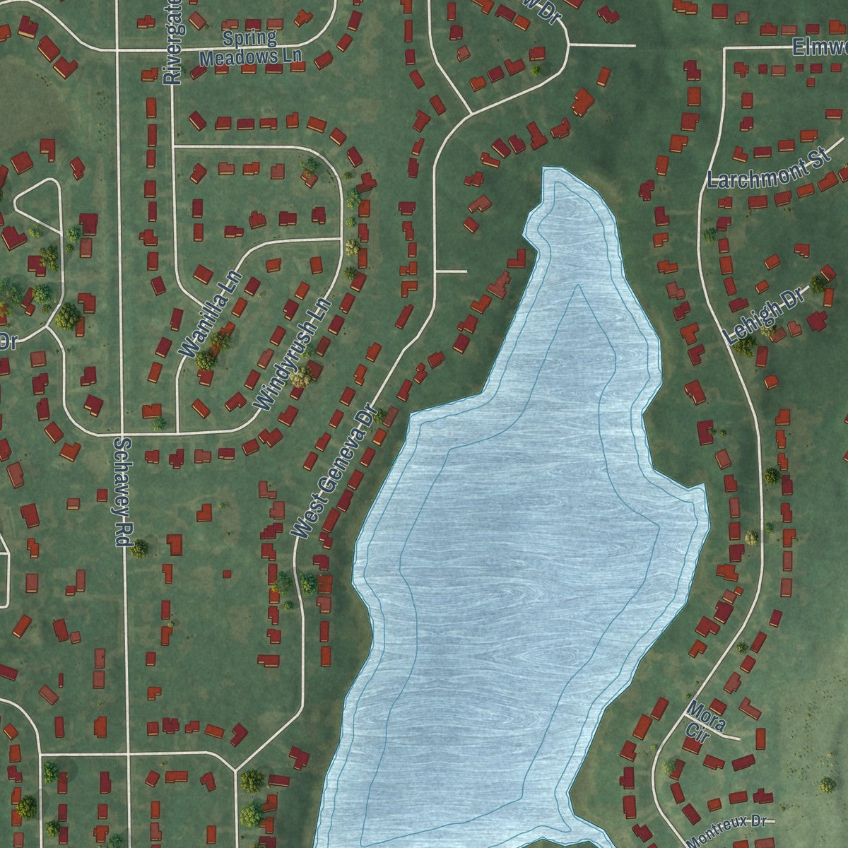 Second close-up of the map of DeWitt, Michigan print showing more streets and buildings