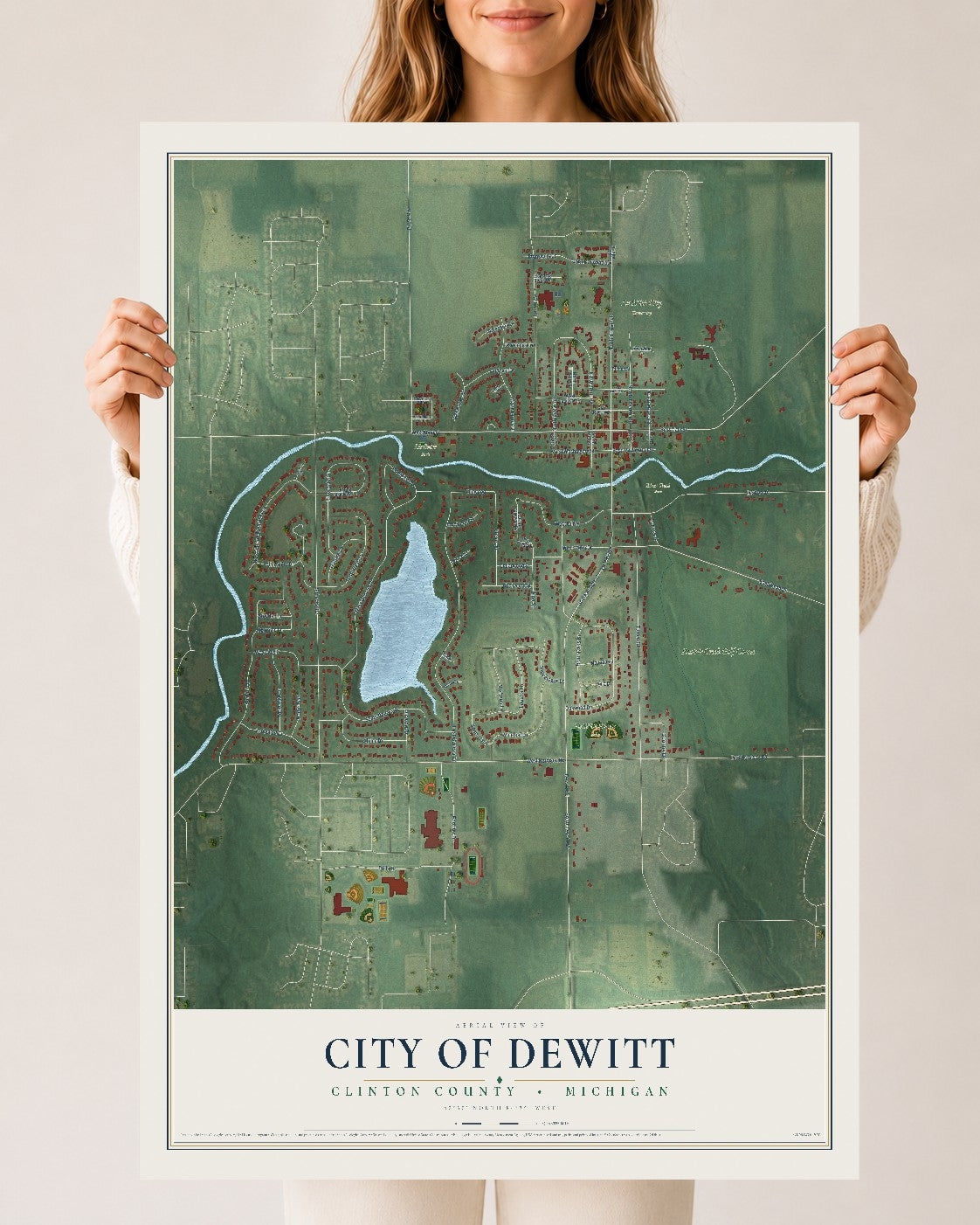 Map of DeWitt, Michigan, 24 x 36 inch unframed archival matte print
