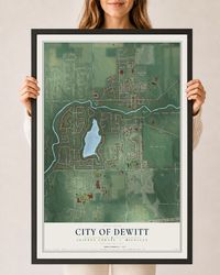 Map of DeWitt, Michigan, 24 x 36 inch print in a black wood frame