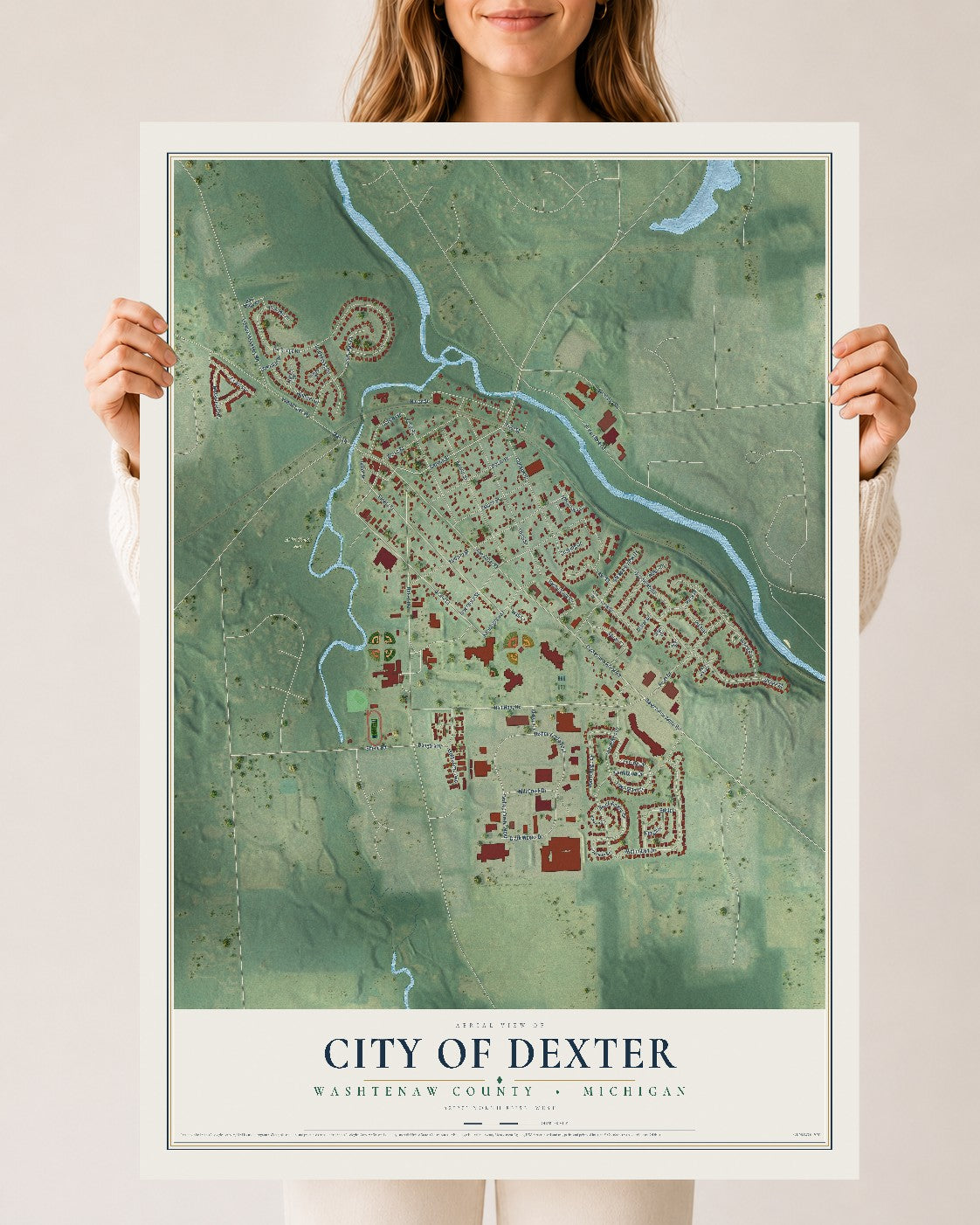 Map of Dexter, Michigan, 24 x 36 inch unframed archival matte print