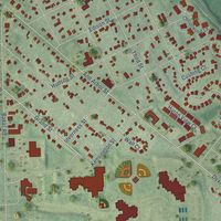 Close-up of the map of Dexter, Michigan print showing street and building detail