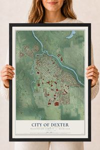 Map of Dexter, Michigan, 18 x 24 inch print in a black wood frame