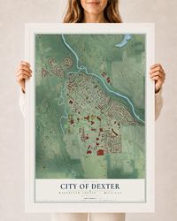 Map of Dexter, Michigan, 24 x 36 inch print in a white wood frame