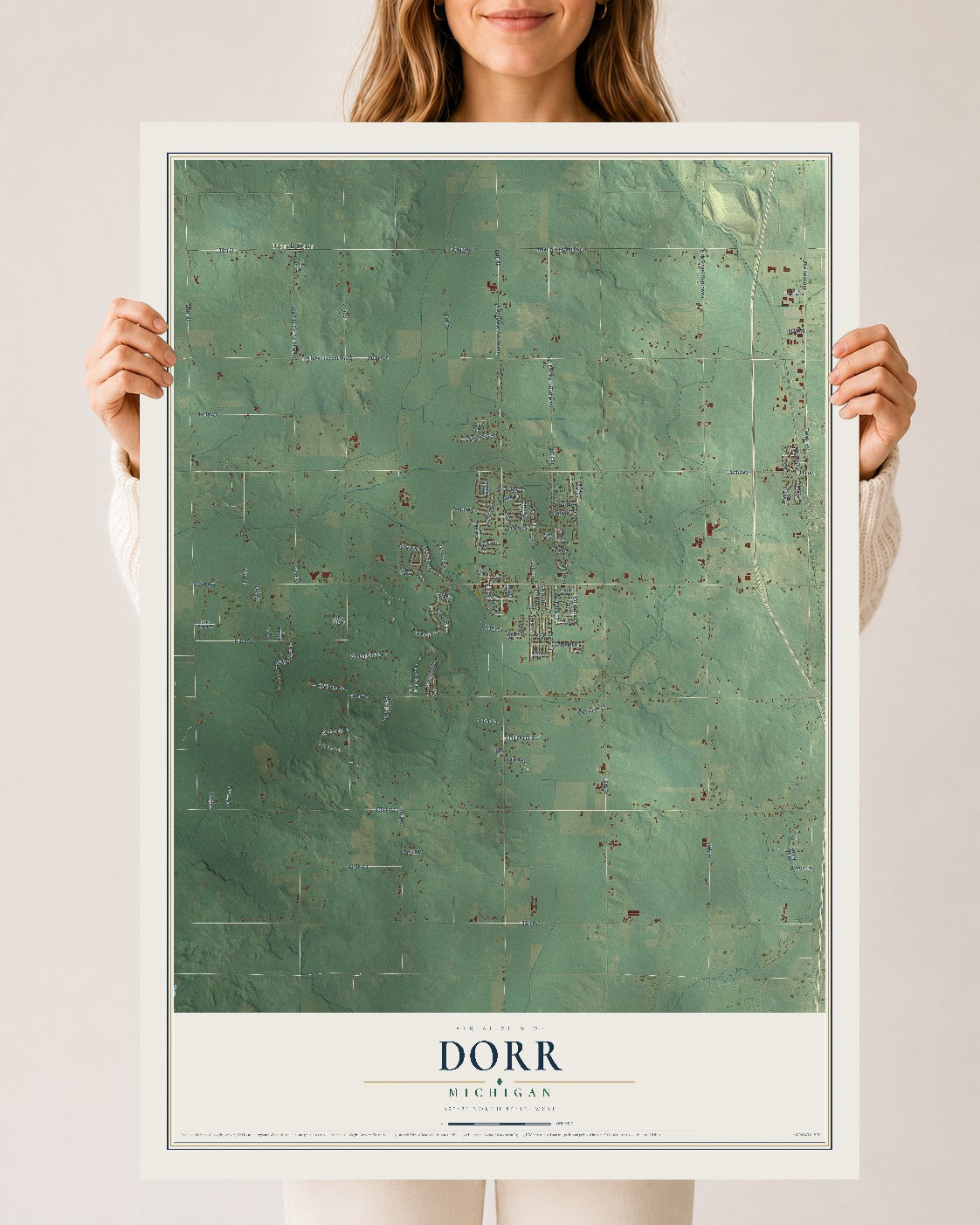 Map of Dorr, Michigan, 24 x 36 inch unframed archival matte print