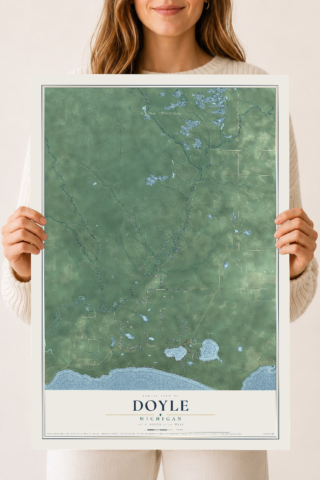 Map of Doyle, Michigan, 18 x 24 inch unframed archival matte print