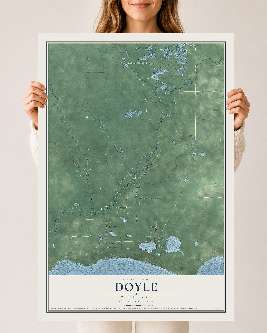 Map of Doyle, Michigan, 24 x 36 inch unframed archival matte print