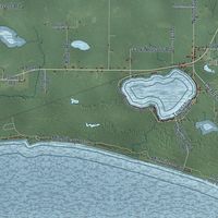 Close-up of the map of Doyle, Michigan print showing street and building detail