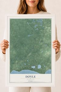 Map of Doyle, Michigan, 18 x 24 inch print in a white wood frame