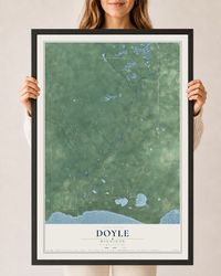 Map of Doyle, Michigan, 24 x 36 inch print in a black wood frame