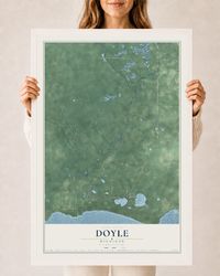 Map of Doyle, Michigan, 24 x 36 inch print in a white wood frame