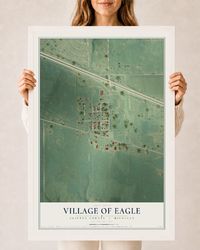 Map of Eagle, Michigan, 24 x 36 inch print in a white wood frame