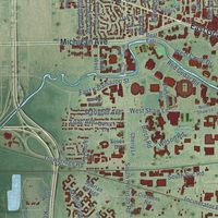 Second close-up of the map of East Lansing, Michigan print showing more streets and buildings