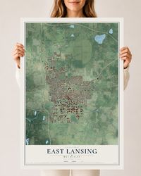 Map of East Lansing, Michigan, 24 x 36 inch unframed archival matte print