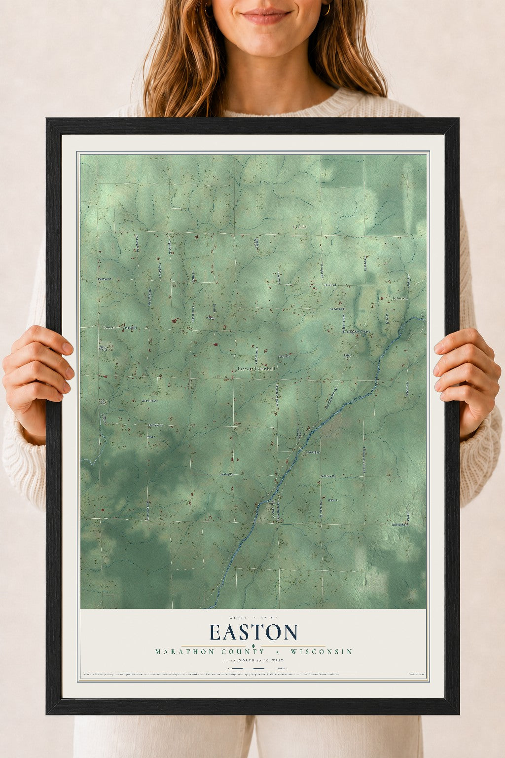 Map of Easton, Marathon County, Wisconsin, 18 x 24 inch print in a black wood frame