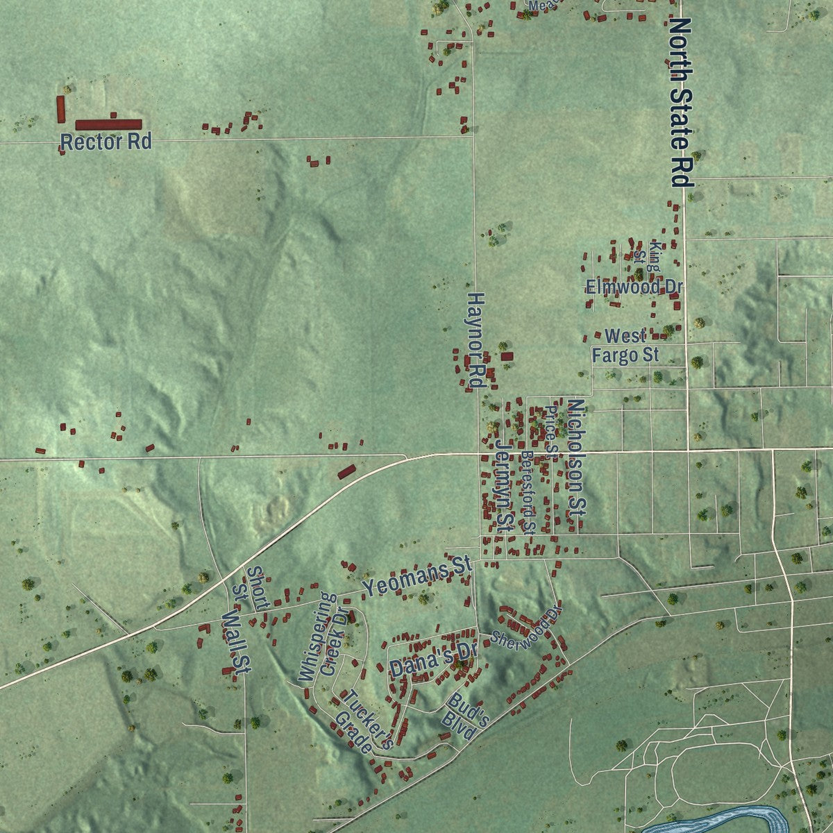 Close-up of the map of Easton, Michigan print showing street and building detail