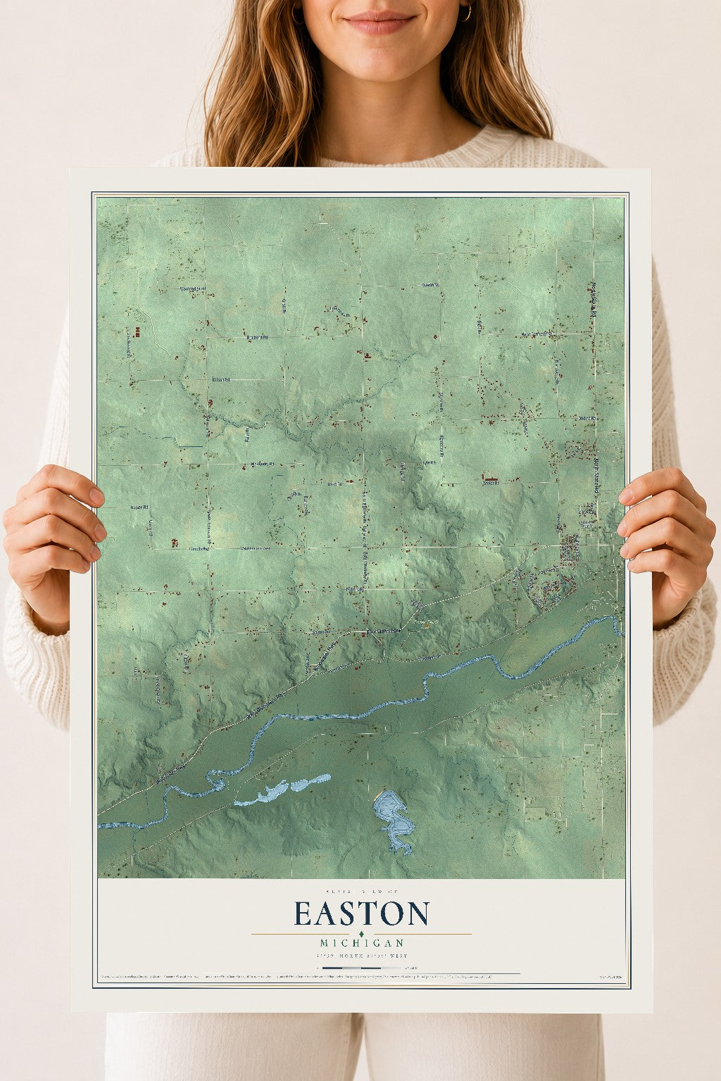 Map of Easton, Michigan, 18 x 24 inch unframed archival matte print
