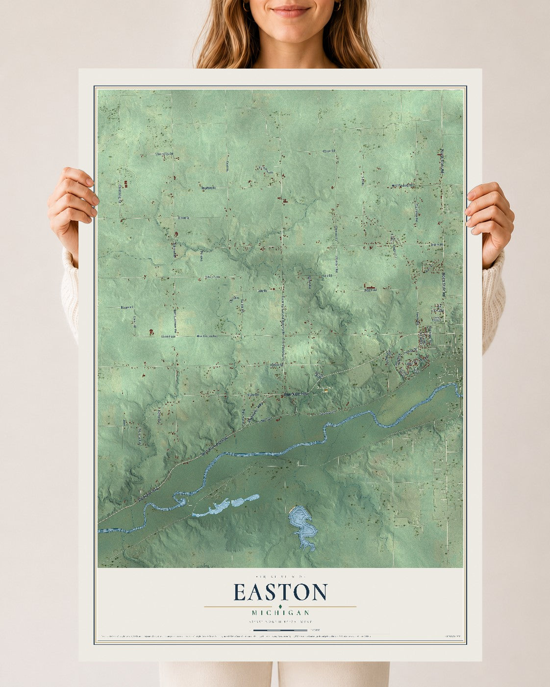Map of Easton, Michigan, 24 x 36 inch unframed archival matte print