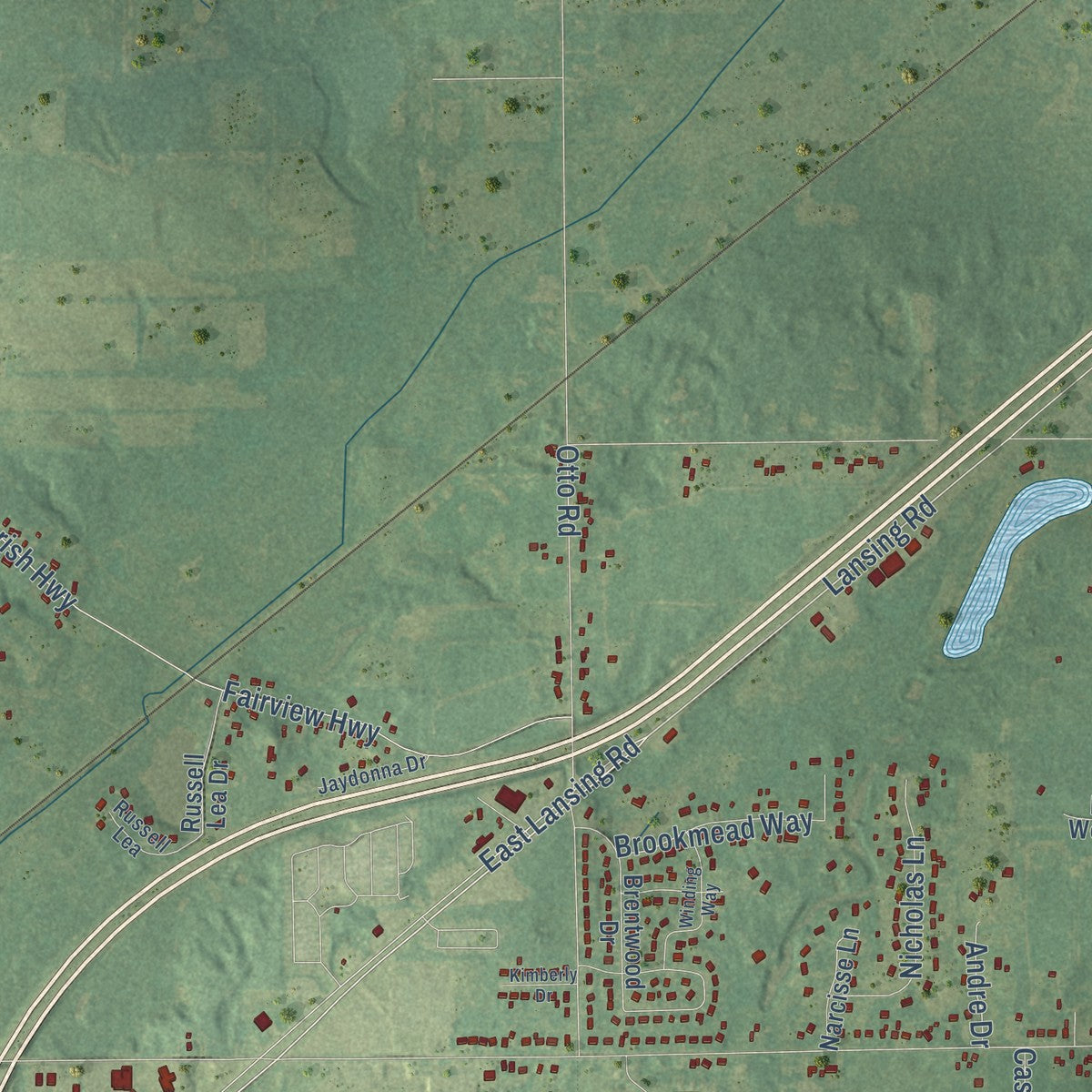 Close-up of the map of Eaton, Michigan print showing street and building detail