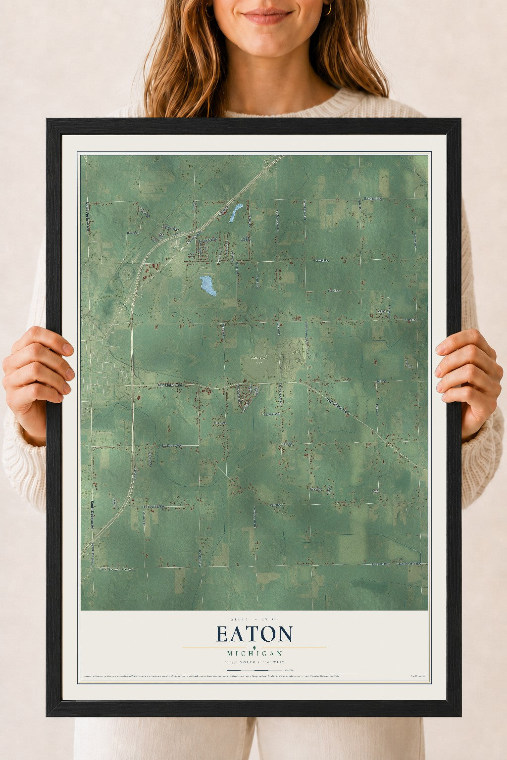 Map of Eaton, Michigan, 18 x 24 inch print in a black wood frame