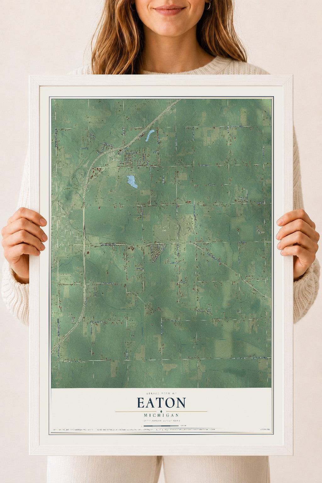 Map of Eaton, Michigan, 18 x 24 inch print in a white wood frame