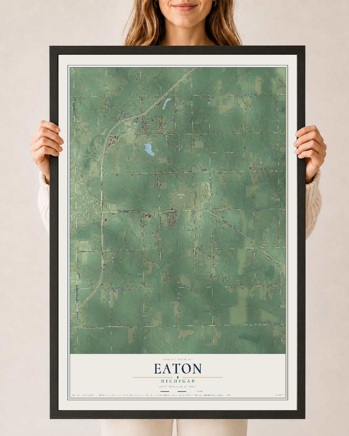 Map of Eaton, Michigan, 24 x 36 inch print in a black wood frame
